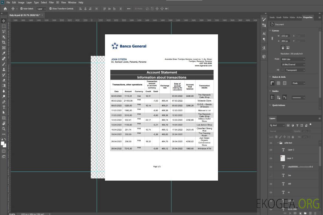 Relevé bancaire général de Panama Banco template Relevé bancaire général de Panama Banco template